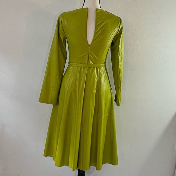 Womens Faux Leather Bodycon Dress Long Sleeve Belt Shirt Dress. - Picture 3 of 6